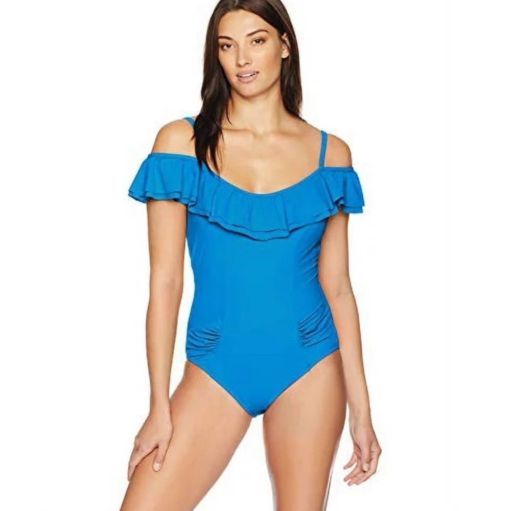 Profile by Gottex Women's Off The Shoulder One Piece Swimsuit, Peacock Blue 36D